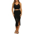 thumbnail image 1 of Conjunto de 2 piezas para mujer INSPIRE CHIC, top corto de cuello en V y falda con abertura, color negro, 1 of 6