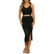 thumbnail image 1 of Conjunto de 2 piezas para mujer INSPIRE CHIC, top corto de cuello en V y falda con abertura, color negro, 1 of 6