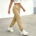 thumbnail image 4 of ZHYou No Boundarie Women's Cargo Pants with Flat Pockets Casual Cuffed Leg Drawstring Elastic Waist Jogger Pants with Pockets,Khaki,Size 2XL, 4 of 6