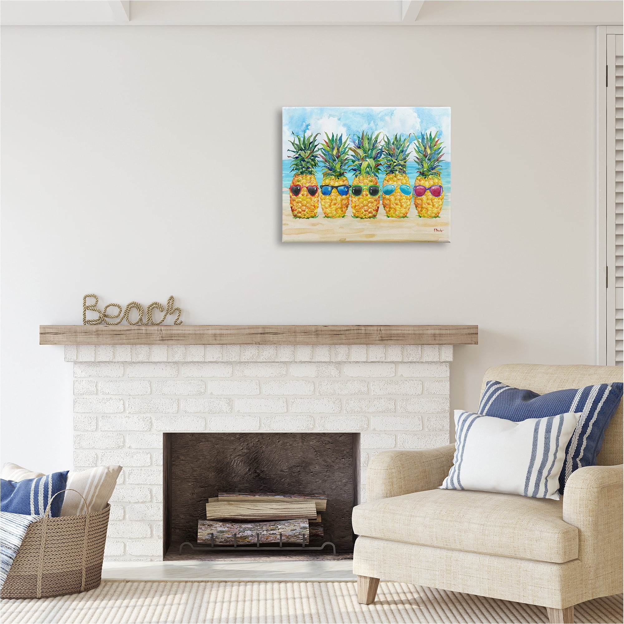 Stupell Industries Pineapples & Sunglasses Food & Beverage Painting Gallery Wrapped Canvas Art Print Wall Art, 30 x 24