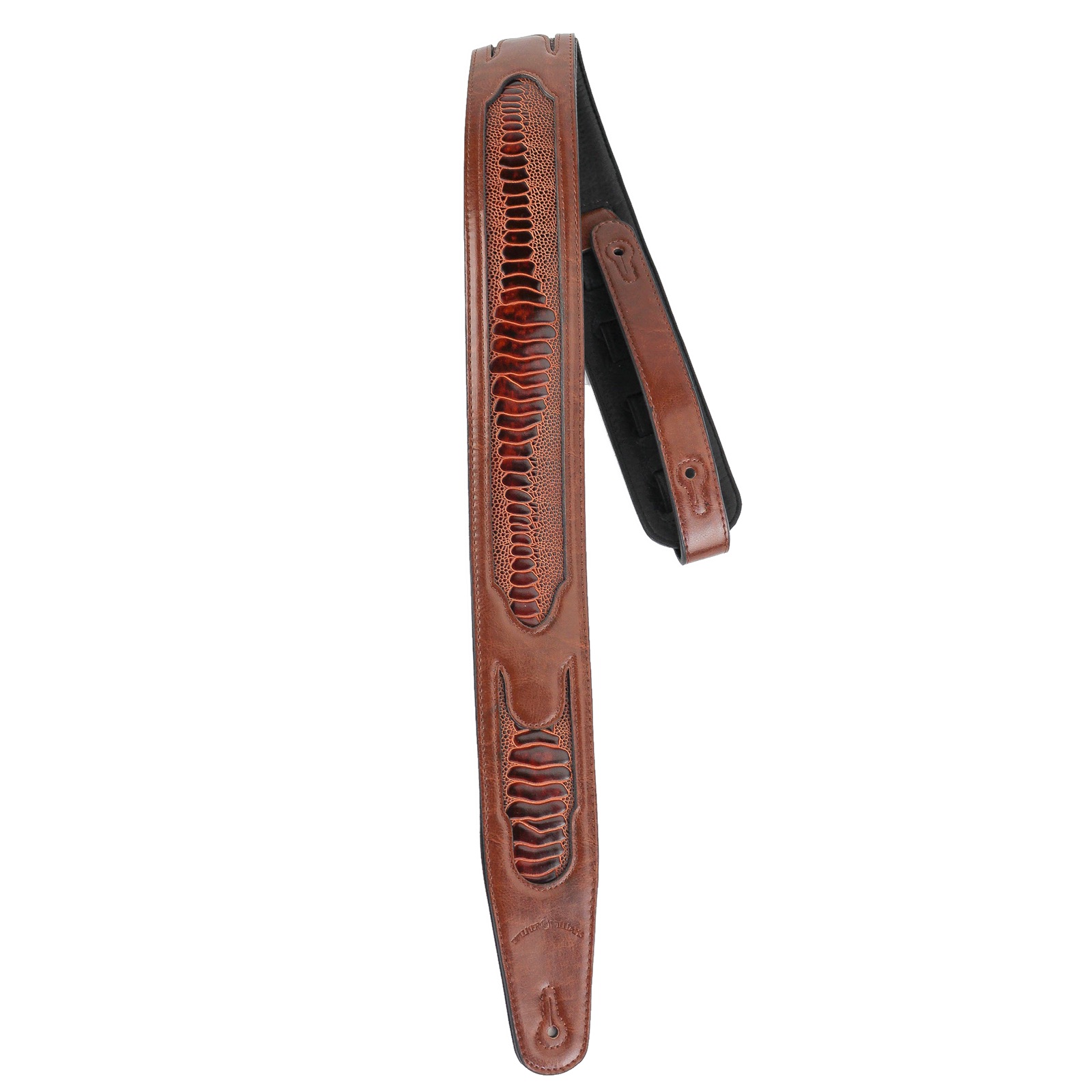 Walker & Williams GC-19 Mahogany Brown Leather Crocodile Padded Guitar Strap