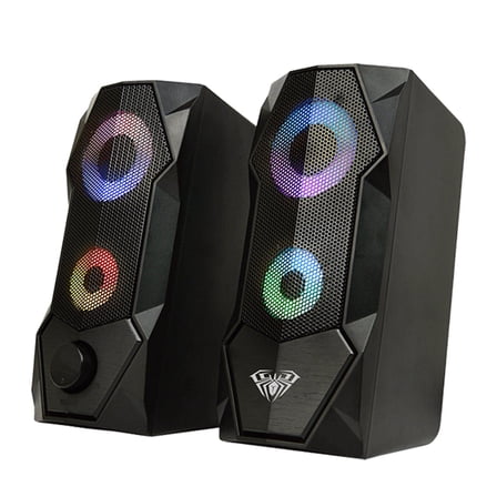 2 Pieces Computer Speakers with RGB Light Compact Stereo Surround 3.5mm Audio Input Loudspeakers Gaming for Gaming Machine Phone Desktops