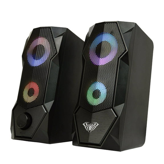 2 Pieces Computer Speakers with RGB Light Compact Stereo Surround 3.5mm Audio Input Loudspeakers Gaming for Gaming Machine Phone Desktops