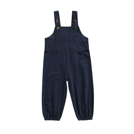 

Imcute Toddlers Baby Girls Boys Cotton Linen Loose Button Wide Shoulder Straps Bib Trousers