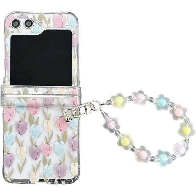 For Samsung Galaxy Z Flip 6 Case with Colorful Chain Strap Bracelet, Cute Girly Lady Crystal Clear PC Shockproof Protective Case
