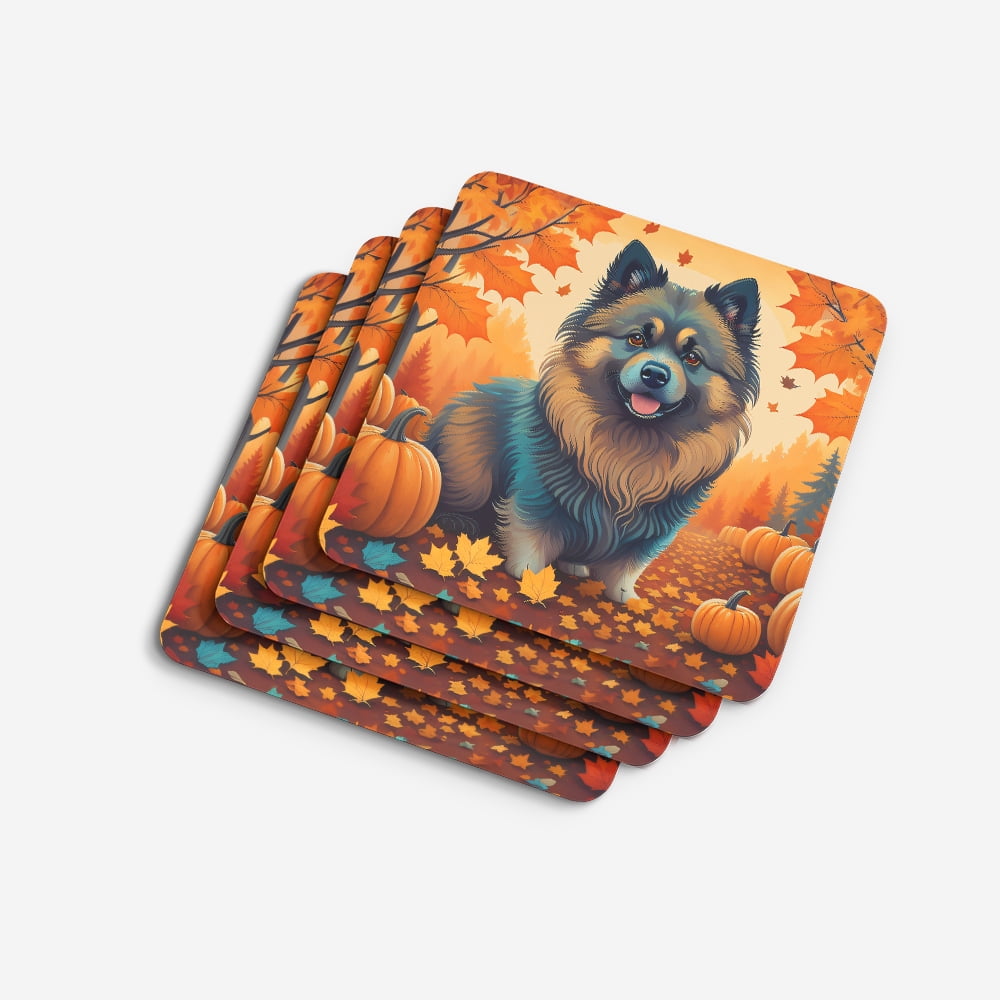 Keeshond Fall Foam Coaster Set of 4 3.5 in x 3.5 in
