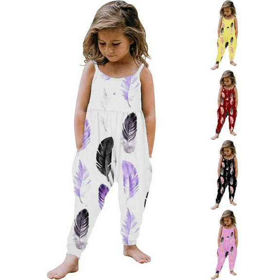 GERsome Toddler Baby Girls Sleeveless Jumpsuits Casual Rompers Spaghetti Strap Loose Overalls with Pocket Onesies 1-6 Years(Size 2-3 Years/Black)