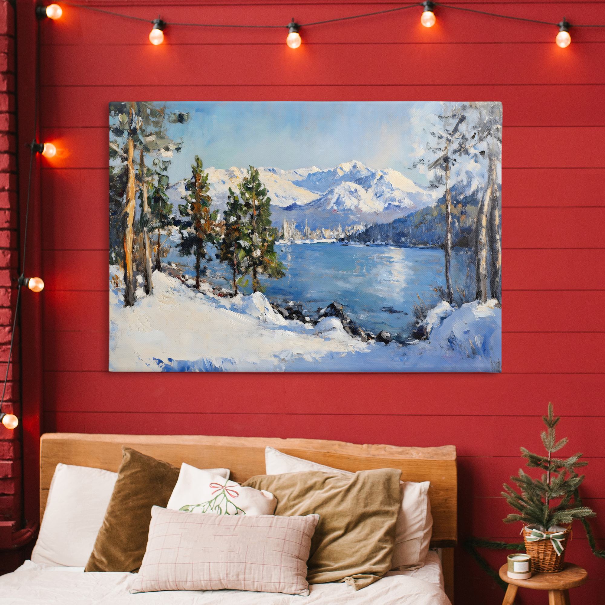 Winter Mountain Lake Canvas Wall Art, design by Petal Prints Design
