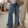 thumbnail image 3 of XFLWAM Women's Y2K Gingham Pants Wide Leg Elastic Waist Ruffle Hem Pants Casual Loose Cute Lounge Trousers Navy Blue L, 3 of 7