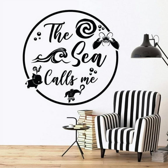 The Sea Calls Me - Moana Disney PrincessVinyl Wall Art Sticker Decal Moana Disney Themed Wall Sticker For Girls Boy Kid Room Design Bedroom Nursery Kindergarten House Decoration Size (10x10 inch)