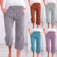 thumbnail image 1 of JUNWELL Pantalon Capri en Coton et Lin pour Femmes - Décontracté Uni avec Poches Mélange de Coton Ample avec Cordon Jambe Grand en Tissu Éponge Français en Liquidation Pantalon d'Été Gris pour Femmes Taille TG, 1 of 6
