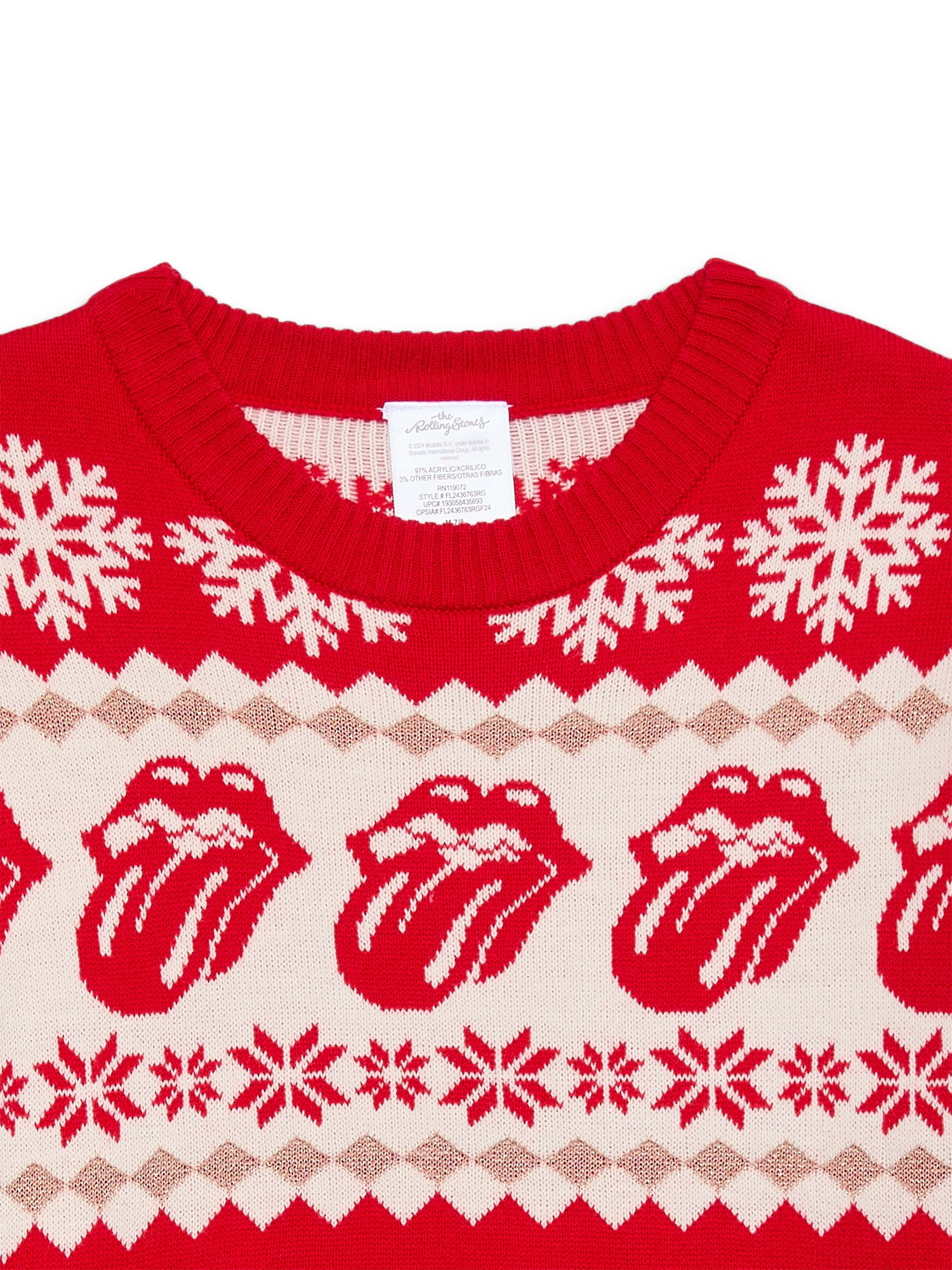 The Rolling Stones Girls Metallic Lurex Holiday Sweater, Sizes 4-16