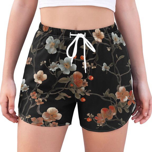 FORMRS Womens Swim Shorts Mesh Liner Quick Dry Casual Beach Board Bottom with Pockets, Sizes S-2XL, Black Flowers