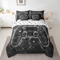 thumbnail image 3 of Feelyou Grey Games Controller Bedding Comforter Set 7 Pieces, Abstract Stripes Full Bedding Set, Teens Kids Boys Girls Reversible Fitted Sheet Flat Sheet, Microfiber Bedroom Decor, 3 of 9