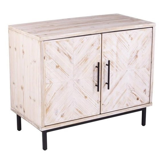 Maklaine Transitional Engineered Wood Cabinet in White Washed / Dark Stained