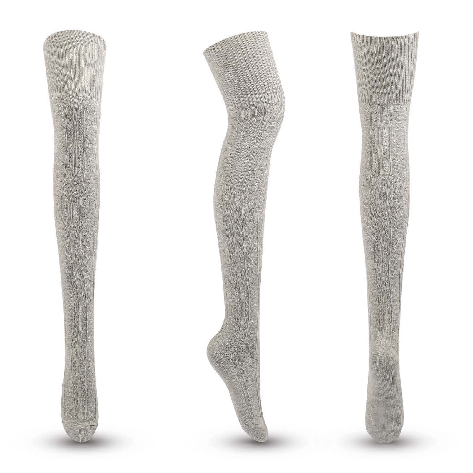 Homenesgenics Compression Socks for Women Fuzzy Slipper Ankle Boot Crew Diabetic Winter Striped Solid Color Cotton Knit Over-the-knee Stockings