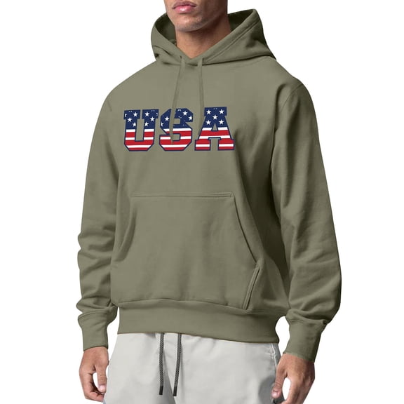 SNOWSONG Mens Hoodie Clearance! Men's Casual Loose Letter Print Long Sleeve Drawstring Hooded Sweatshirt with Large Pockets, Oversized Hoodie, Baggy Hoodie Men, Graphic Hoodie 1PC top Army Green L