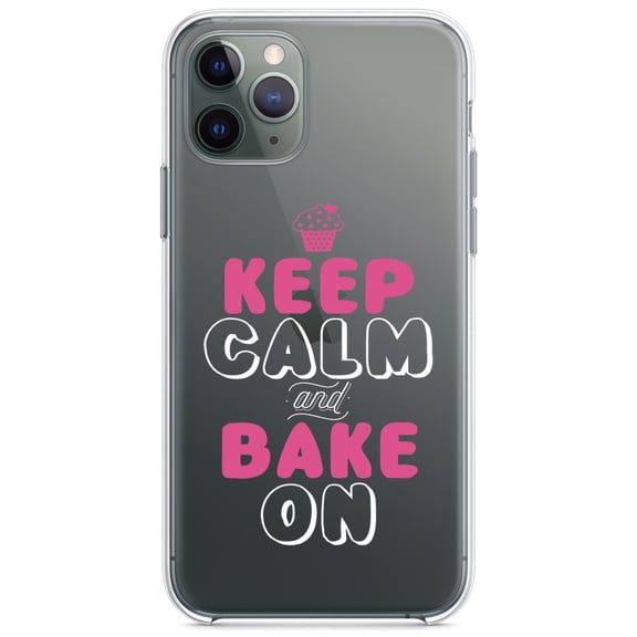 DistinctInk Clear Shockproof Hybrid Case for iPhone 13 (6.1" Screen) - TPU Bumper Acrylic Back Tempered Glass Screen Protector - Keep Calm and Bake On