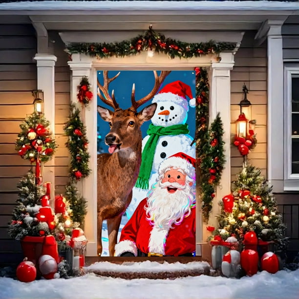 Tapiz Navideño de Tela para Puerta, 35 X 71 Pulgadas, Poliéster, para Colgar En La Puerta, Decoración Navideña para Fiestas de Invierno, para Interiores y Exteriores, para Escuelas, Aulas, Cumpleaños
