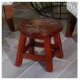 thumbnail image 3 of Carved Wooden Step Stool - Floral Cherry Finish - Versatile Ottoman, Footrest, & Decorative Seat Cherry + Rubber Wood, 3 of 6