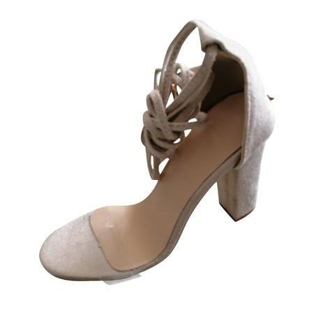 

Sandals For Women Summer Fashion Large Size Solid Color Thick Heel High Heel Cross Strap Sandals Stylish Shoes