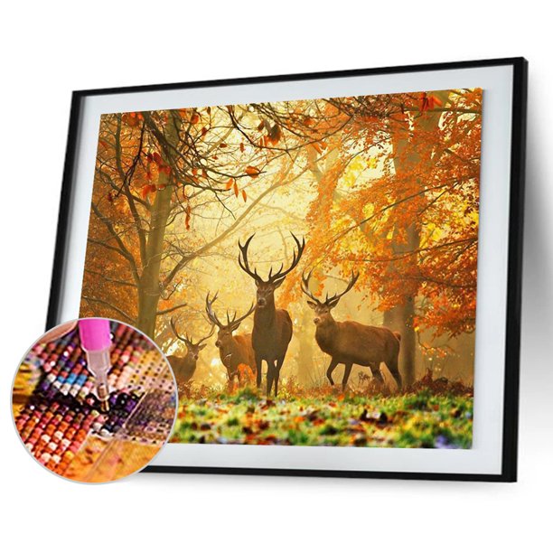 Kit de pintura de diamantes 5D, cuadro de mosaico con cuentas cuadradas completas para rebaño de ciervos del bosque DIY Likrtyny decoración de arte