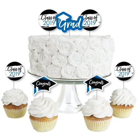 Blue Grad - Best is Yet to Come - Dessert Cupcake Toppers - Royal Blue 2019 Graduation Party Clear Treat Picks - 24 (Best Graduation Cake Designs)