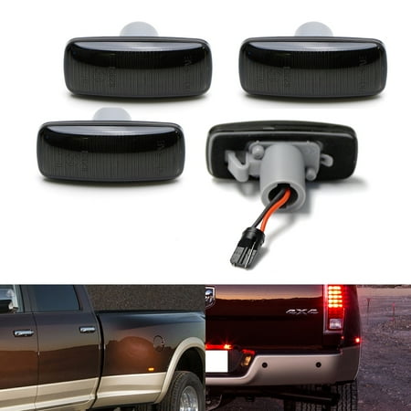4 Double Side Light iJDMTOY (4) Smoked Lens Front & Rear Full LED Fender Side Marker Lights w/ 48-SMD LED Diodes For 2010-2018 Dodge RAM 2500 3500 HD Double Wheel ()
