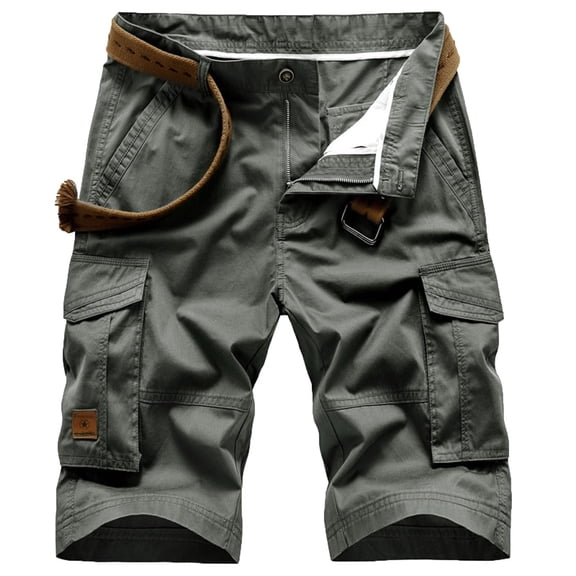 HOOMEUMY Men's Cargo Shorts Cotton Multi-Pocket Bermuda Loose Fit Wear-resistant Breathable Short Pants with Belt Straight Fit Green XXL