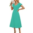 thumbnail image 7 of Yourumao Wedding Guest Dresses for Women V Neck Ruffle Sleeve Formal Midi Dress A-Line High Waisted Solid Summer Dress Cocktail Party Outfits with Pocket, 7 of 7