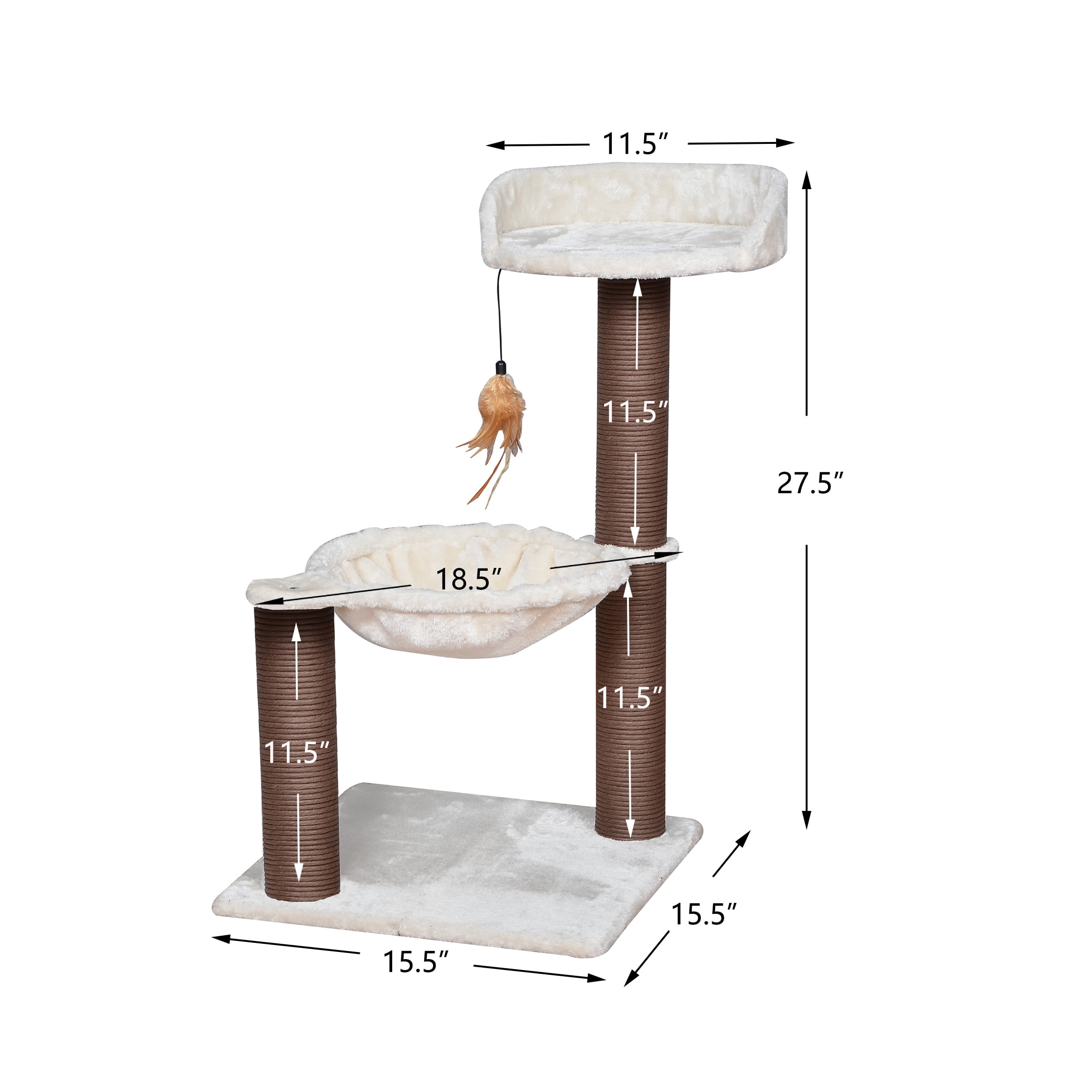 Catry 3-Level Cat Tree with Sisal Hammock, Plush Perch, Scratching Posts, Modern Design, Beige