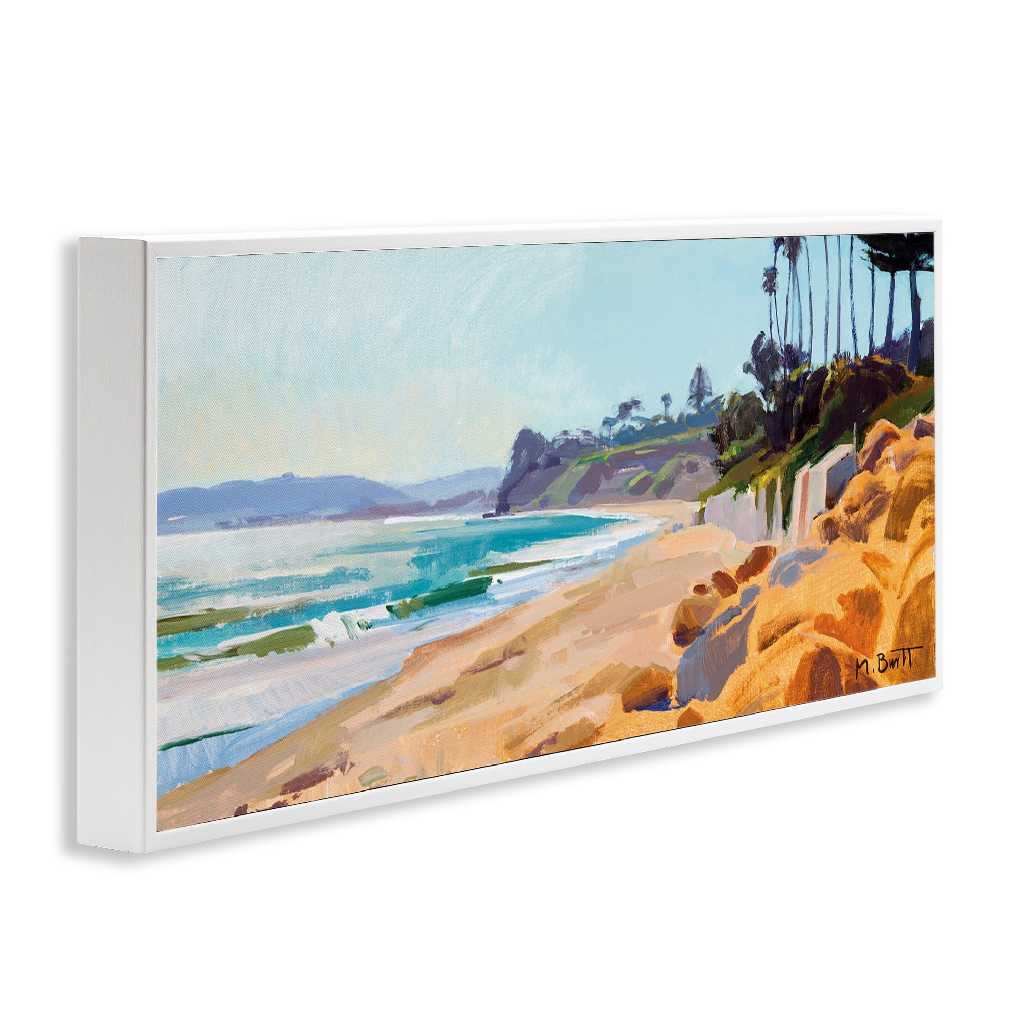 Stupell Industries Summer Beach Landscape Painting Nature Painting White Framed Art Print Wall Art, 24 x 10