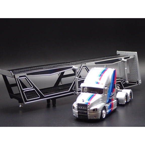 Open Box MACK ANTHEM RIG & CAR TRANSPORTER HAULER TRAILER SILVER 1:64 SCALE DIECAST MODEL