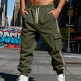 thumbnail image 2 of Men’s Athletic Cargo Sweatpants with Drawstring Waist Large Side Pockets Jogger Fit Striped Leg Casual Sportswear Pants, 2 of 5