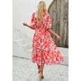 thumbnail image 5 of Floral V Neck Elastic Waist Dress, Red, X-Large, 5 of 5