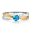 thumbnail image 2 of Gem Stone King 925 Silver and 10K Yellow Gold Cabochon Blue Simulated Opal Solitaire Engagement Ring for Women (0.25 Cttw, Round 4MM, Gemstone Birthstone, Available in Size 5, 6, 7, 8, 9), 2 of 4