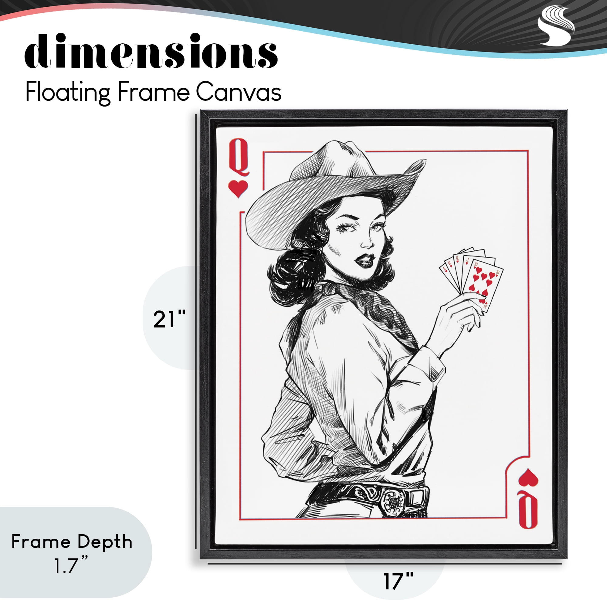 Stupell Industries Cowgirl Queen of Hearts Black Framed Floater Canvas Wall Art, design by Ziwei Li