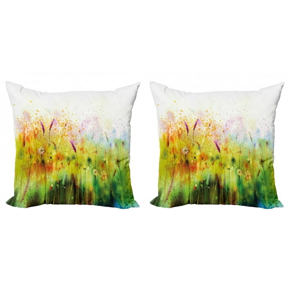 Ambesonne Floral Throw Pillow Cover 2 Pack, Violet Garden Flower, 18", Green