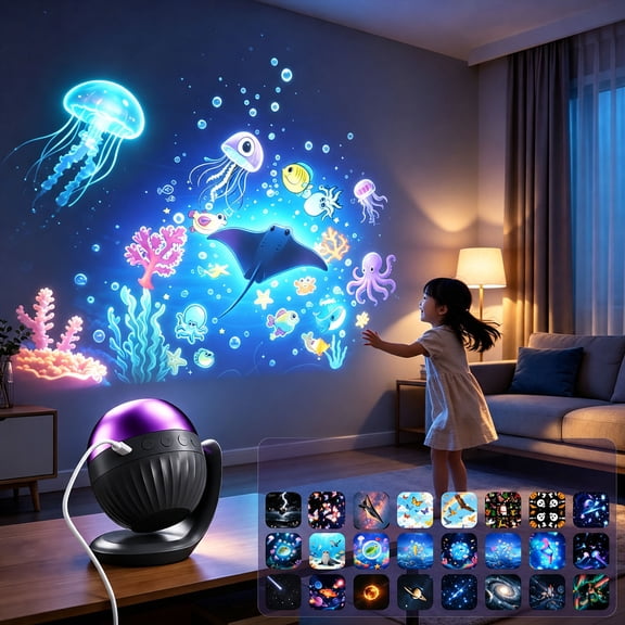 ShaoXinWan 24-in-1 Rotating Projection Night Light with Multiple Slides, LED Starry Ocean Projector Lamp, Kids Bedroom Decor Light for Birthday Holiday and Sleep Aid