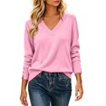 thumbnail image 6 of SBYOJLPB Women V-Neck Tops Long Sleeve Solid Color Fall Winter Knit Sweaters Casual Pullover Top, 6 of 9