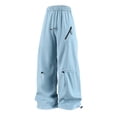 thumbnail image 6 of Aihuaihua Womens Cargo Jogger Pants Elastic Drawstring Y2K Parachute Pants Spring Fall High Waisted Casual Streetwear Trousers with Pockets Light Blue M, 6 of 6