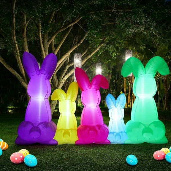 6 ft Inflatable Easter Outdoor Decorations Easter Bunny Blow Up with Built in LED Lights Easter Decor for Indoor Outdoor Yard Lawn Garden DIY Photo Prop