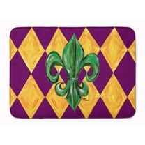 Mardi Gras Fleur de lis Purple Green and Gold Machine Washable Memory Foam Mat