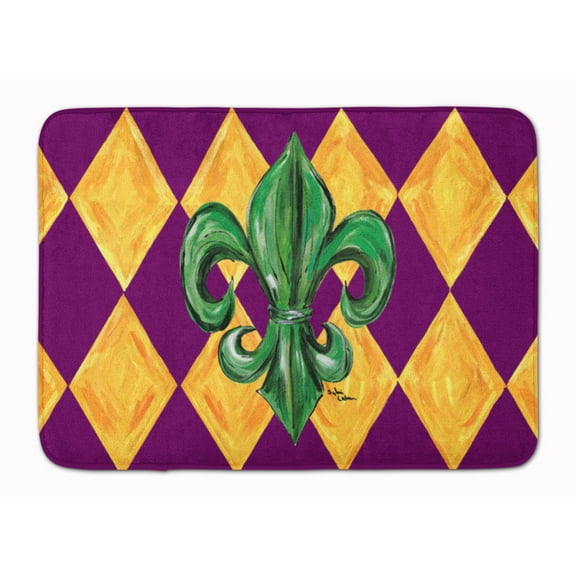 Mardi Gras Fleur de lis Purple Green and Gold Machine Washable Memory Foam Mat