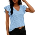 thumbnail image 4 of Tdoqot Womens Ruffle Sleeve Striped T Shirts- V-Neck Short Sleeve Casual Cute Summer Tops Light Blue Size M, 4 of 6