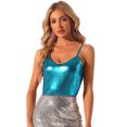 thumbnail image 1 of Camiseta de tirantes Allegra K fiesta brillante metalizada para mujer escote En V profundo Azul L, 1 of 5