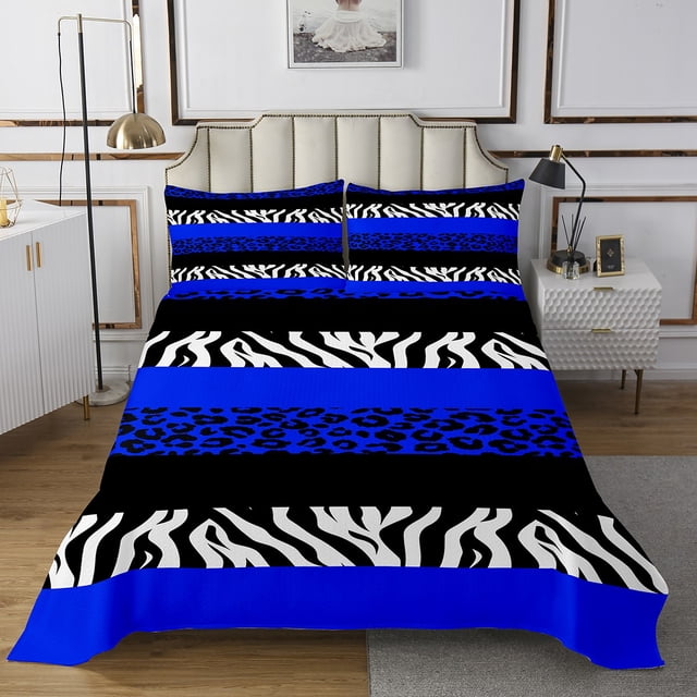 Erosebridal Blue Cheetah Print Coverlet Set Twin, Rustic Animals Bedding Set, Zebra Room Decor, 2-Piece