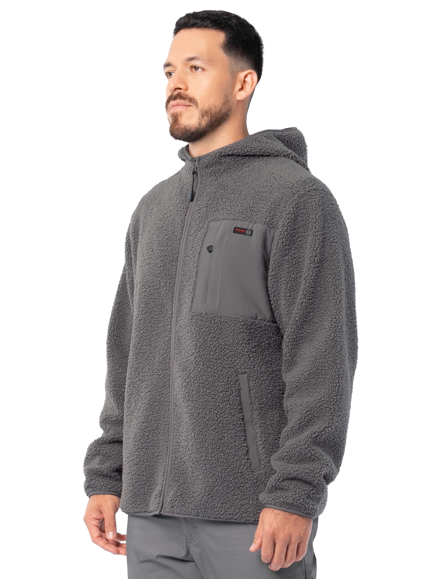 Wrangler ATG Men's Burley Long Sleeve Faux Shearling Full Zip Backpacking Hoodie Jacket, size S-3XL