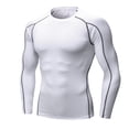 thumbnail image 2 of Gym Shirts Men Summer Solid Striped Crew Neck Long Sleeve Tight Fitting Shirts for Men Sports Top, 2 of 5