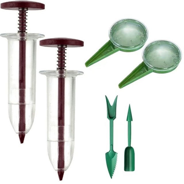 Sembradora Manual esparcidora de semillas, 5 configuraciones diferentes, sembradora de semillas portátil con 2 herramientas de trasplante, sembradora Manual, suministros de jardinería